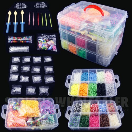 4500 Pieces Colorful Rainbow Rubber Band DIY Handmade Bracelet Tool Kit Beaded Toys for Girls Elastic Craft Toy Christmas