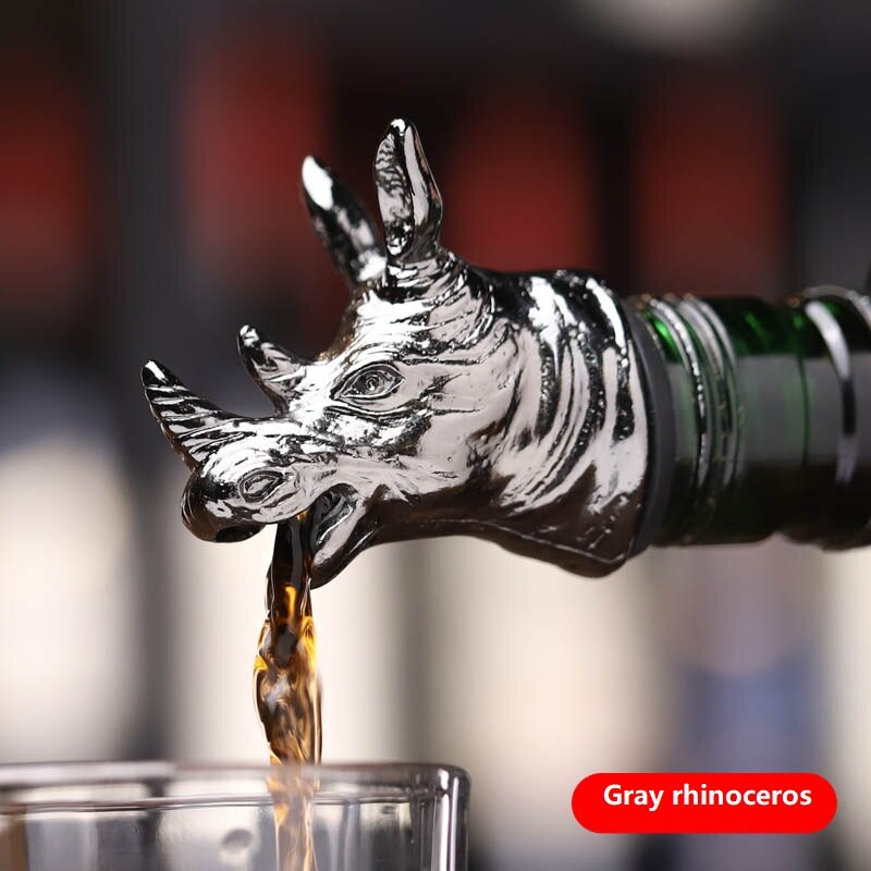 Zinc Alloy Deer Stag Head Wine Pourer Unique Wine Bottle Stoppers Wine Aerators Bar Tools Get Together: Black rhinoceros