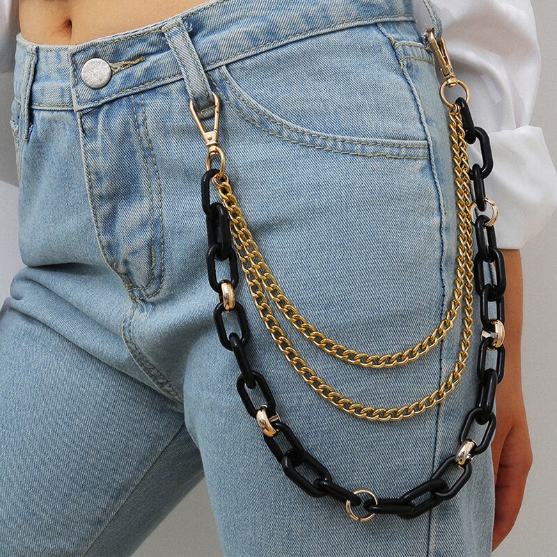 Jeans chain belt waist acrylic key chain belts for women tassel gold metal cinturon mujer punk neon ketting riem