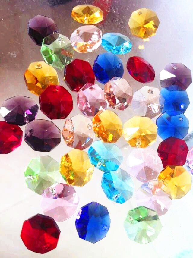 100PCS 14MM AB AAA 2 HOLE CLEAR OCTAGON CRYSTAL GLASS BEADS - Foto 5