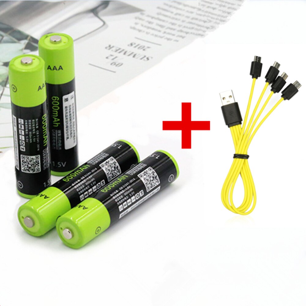 ZNTER 1.5 V AAA oplaadbare batterij 600 mAh USB oplaadbare lithium-polymeer batterij snel opladen via Micro USB kabel: C