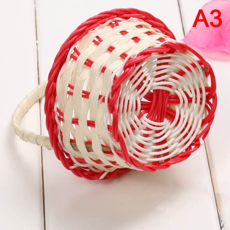 1Pcs Mini Hand-woven Storage Baskets Plastic Weaving Storage Baskets Fabric Flower Basket Fruit Rattan Cosmetics Tea Picnic Bags: A3