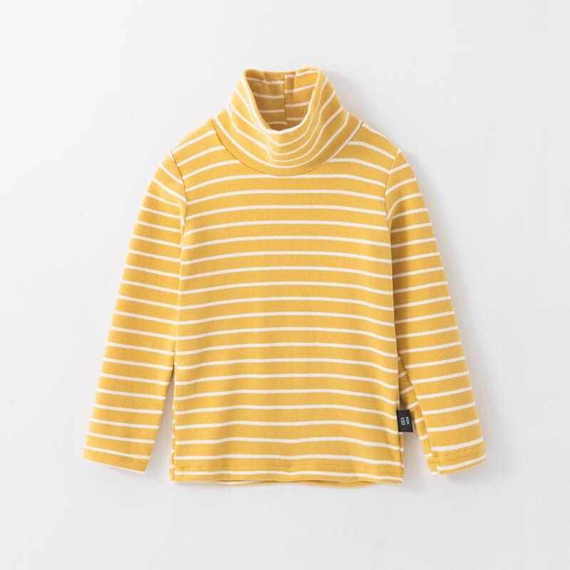 freundlicher T-Hemden gestreift Rollkragen Neue Herbst Winter Teenager Mädchen Kleidung Baby Junge Langarm lässig Spitzen Warme zur Seite fahren Baumwolle: Gelb / 4T(110)