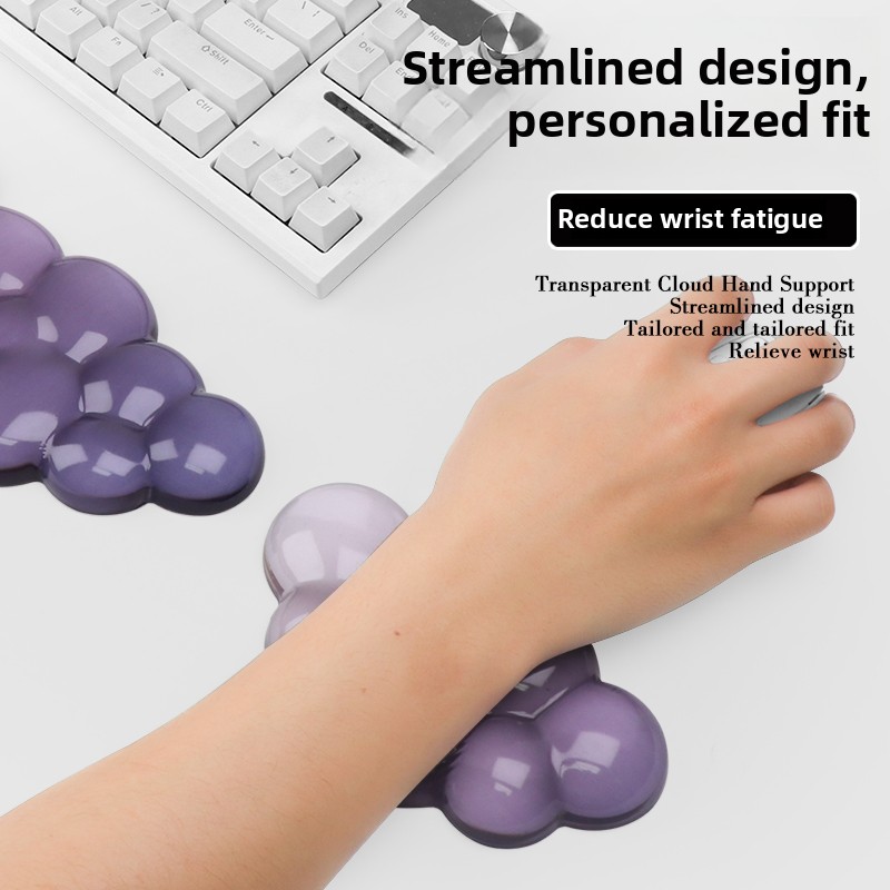 Mouse pad with wrist support keyboard support non-slip silicone transparent gradient cloud shape desktop office game mouse wrist