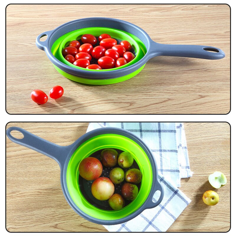 Foldable Silicone Colander Fruit Vegetable Washing Basket Strainer With Handle Strainer Collapsible Drainer Kitchen Tools