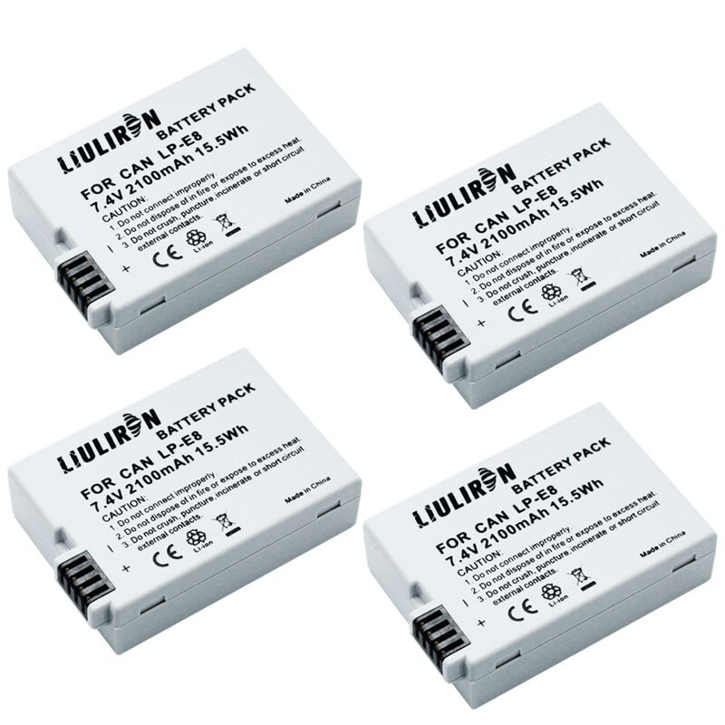 Batería LP E8 LP-E8 LPE8 de 7,4 v y 2100mah, cargador Dual para Canon EOS 550D, 600D, 650D, 700D, X4, X5, X6i, X7i, T2i, T3i: 4battery
