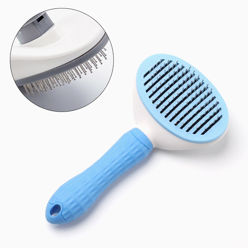 Cepillo de pelo para perros y gatos, peine de masaje de autolimpieza, Golden Retriever, productos para mascotas, accesorios: Thick Blue