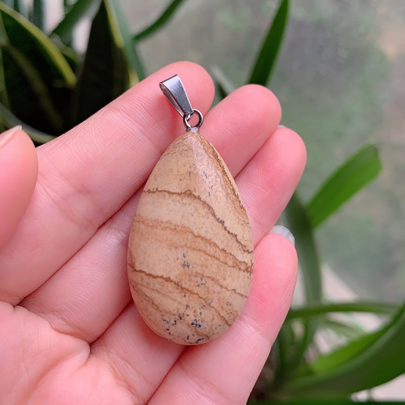 Grande Formato di Pietra Verde Naturale Rubini Zoisite Pietra di Quarzo Del Pendente Accessori Dei Monili Perline FAI DA TE Fatti A Mano per la Collana Della Catena Chiave: Picture Jasper