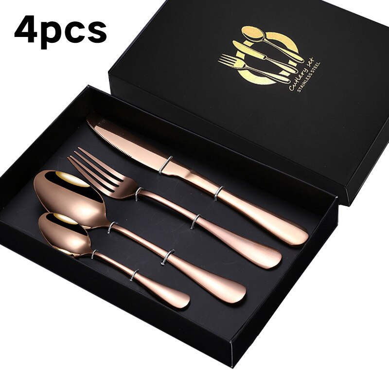Luxury Tableware Set Box Stainless Steel Cutlery Set Knife Fork Spoon Golden Flatware Dinnerware Set Box: RoseGold Gift Box