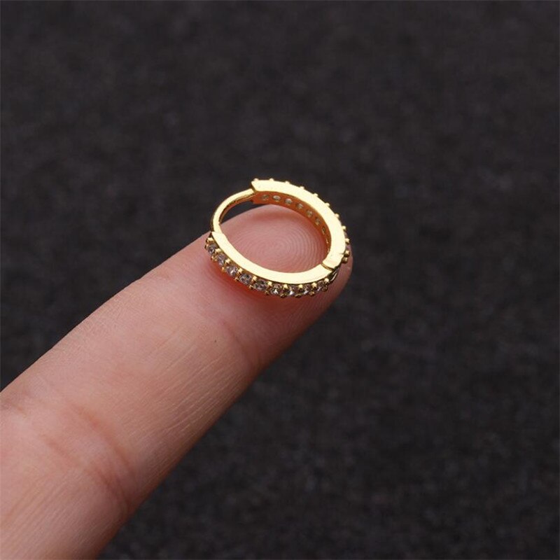 6 8 10mm 1pc mix color Stainless Steel Barbell round Cz Hoop Cartilage Helix Daith Rook Lobe Earring Circle Ear Piercing Jewelry: gold / 6mm