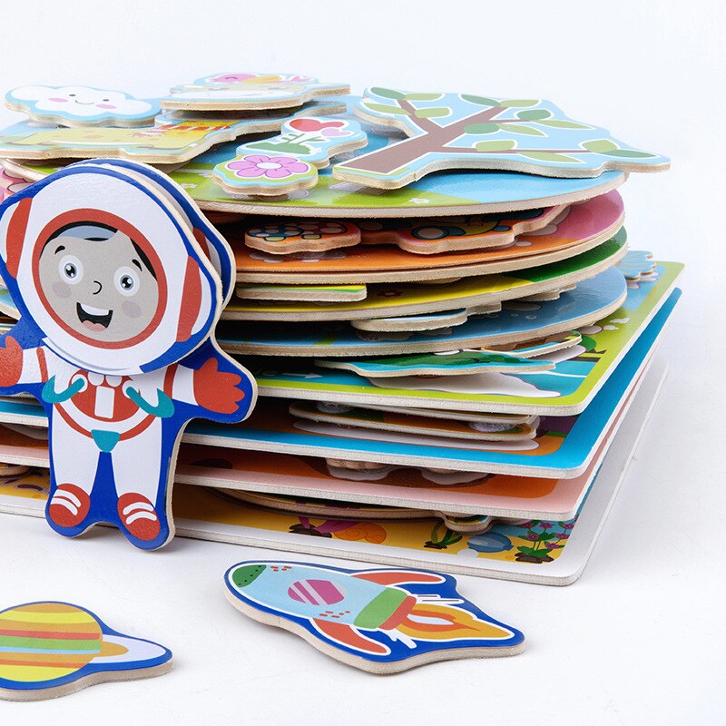 sterben Neue 3D Kreative Magie Stock Holz Puzzle freundlicher Spaß FrüHenne Bildung Lernen Kognitive Holz Spielzeug