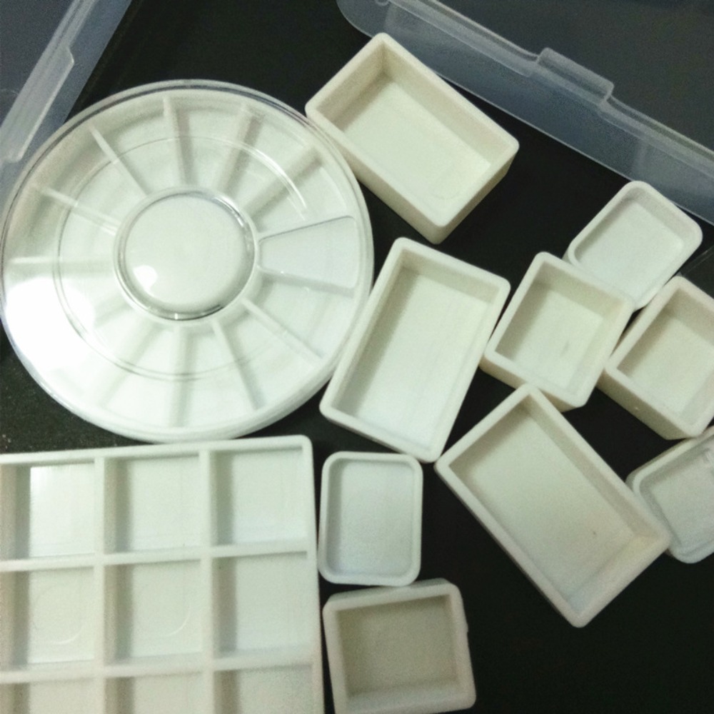 Kleine tragbare Mini-Aquarell-Farbbox, quadratisch, weiß/transparent, weiß, leere Kunststoff-Farbpfanne, Kunststoff, mehrdimensional