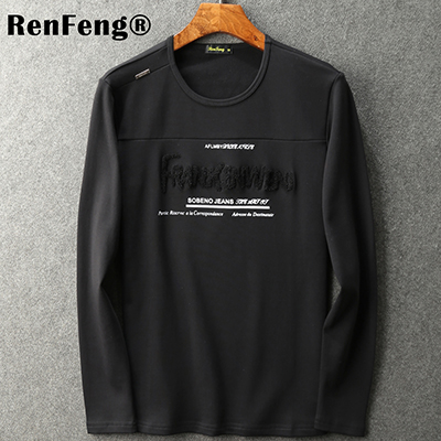 Forår efterår undertrøje bomuld varm bund skjorte termisk undertøj plus fløjl lange underbukser herre langærmet t-shirt herre: Sort / Xl