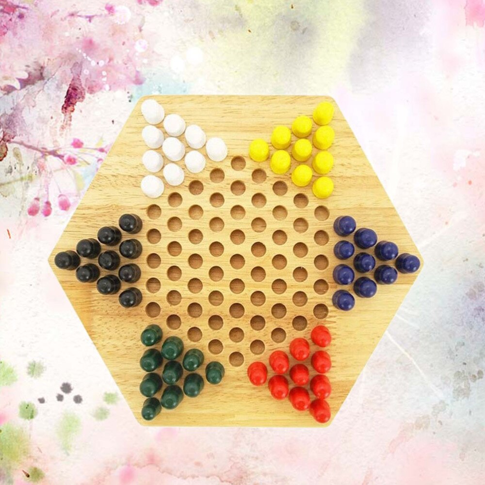 1 boîte de classique en bois chinois hexagone dames jeu de société jouet pour les étudiants enfants