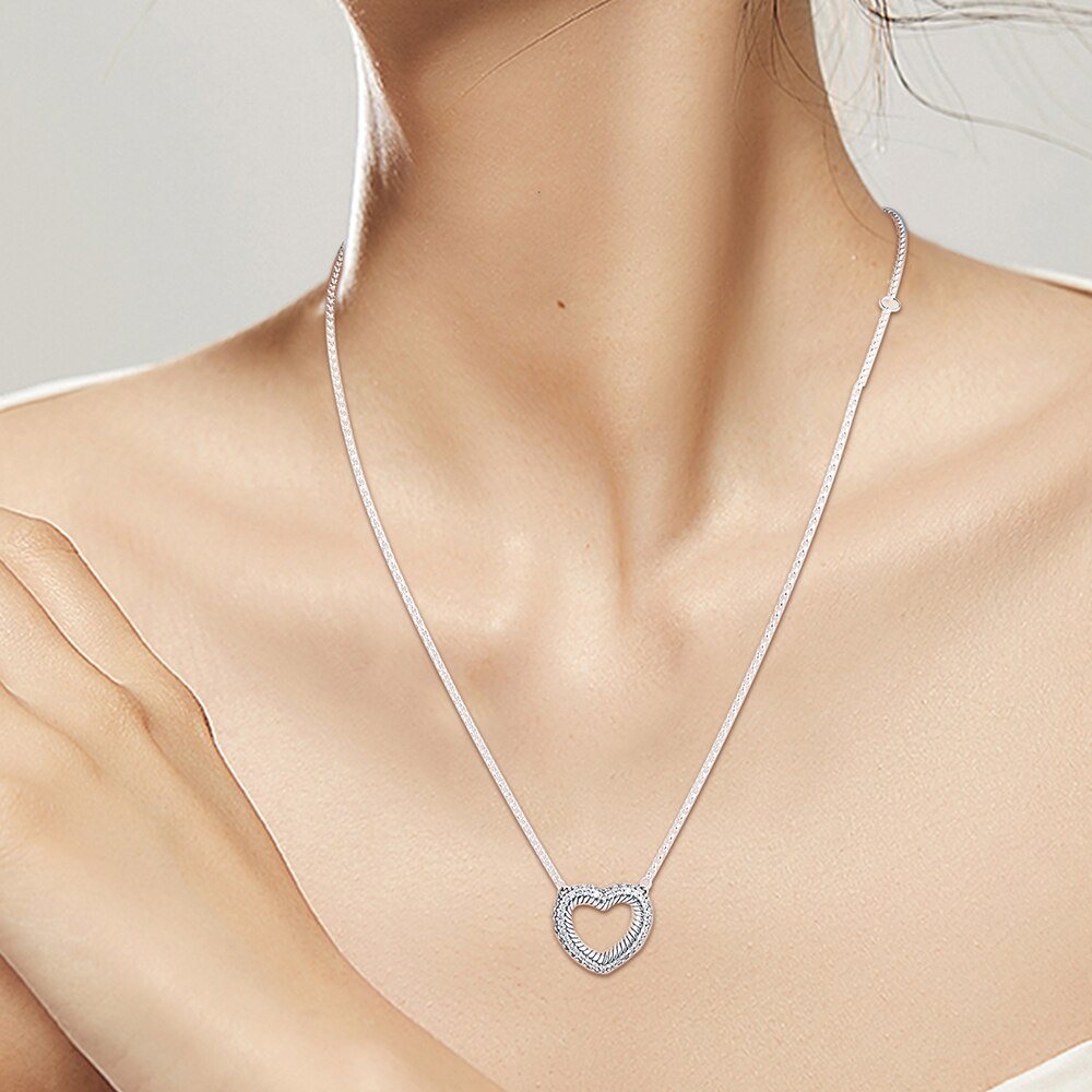 100% 925 sterling zilveren pavé slangenkettingpatroon open hart collier hanger kettingen voor vrouwen sieraden colgantes
