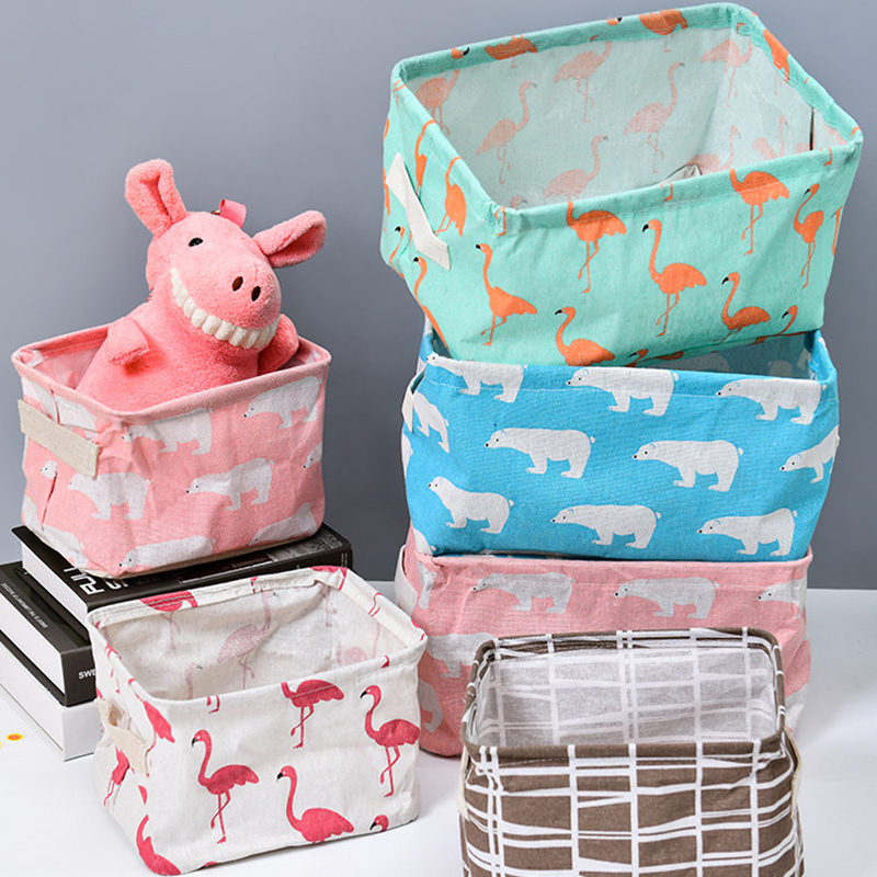 Foldable Canvas Storage Basket With Handle Cosmetic Toy Organizer Underwear Socks Clothes Storagebag Office Stationery Organizer