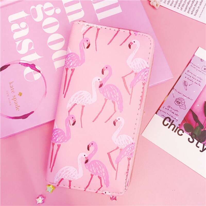 Flamingo Printing Long Wallet Lovely Cute Girls Clutch Card Solts Coin Purse Phone Case Female Carteira cartoon wallets
