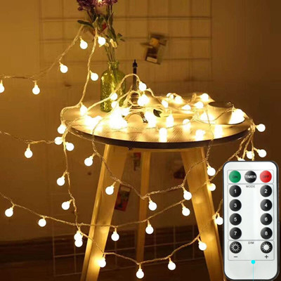 Bal LED-lichtslinger afstandsbediening warm wit Ketting Fairy Light Kerstmis Bruiloft Buiten Decor Werkt op batterijen 3m 5m: Blauw / 300w