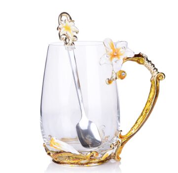 Vintage diamant glas koppar blomma emaljer kaffe mugg bröllop glas öl steins: Hög 2