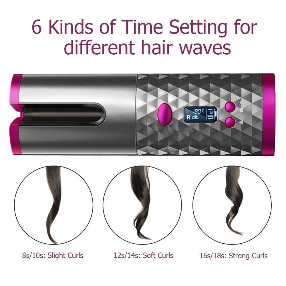 Portable sans fil automatique cheveux fer à friser baguette rouleau bigoudi LCD bouclés vague de friser outil rotatif avec 1 peigne + 2pc Clips