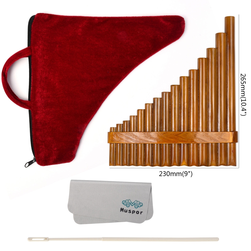 15 Pipes Traditional Natural Brown Pan Flute G Key Chinese Musical Instrument Pan Pipes Woodwind Instrument with 15 Tube