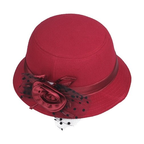 LNPBD – chapeau en feutre de laine pour femmes, couleur unie, rétro, Vintage, seau, automne, hiver: Red 02