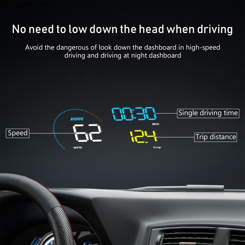 Pantalla frontal de coche, parabrisas, interfaz Obd2, Km/H, Mph, sistema de advertencia de velocidad, A9