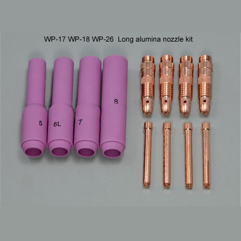 TIG Consumables KIT Extended Long TIG Alumina nozzles Collet Bodies Fit TIG Welding Torch PTA DB SR WP 17 18 26 Series 12PK