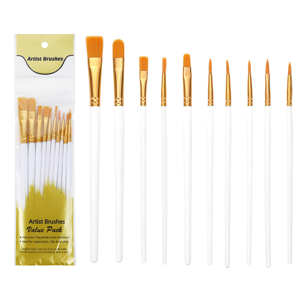 BOMEIJIA Art Supplies Watercolors 10 Pcs Plastic Rod Color Brush Set Drawing Oil Paint Brushes