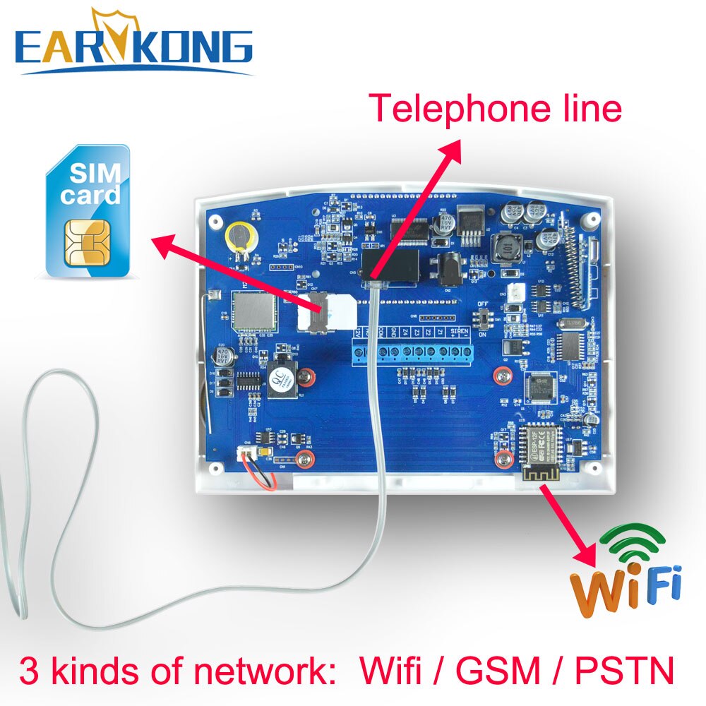 Wifi GSM Home Burglar Alarm System 433MHz Detector Alarm Support Telephone Line PSTN & SIM Card Voice Intercom Wifi APP Relay