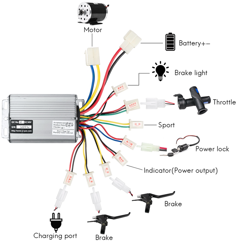 E Bike Scooter Fiets Controller 36V 48V 1000W 30A 800W Dc Geborsteld Voor Skateboard Deel Fit batterij Motor Motor Deel YK31F