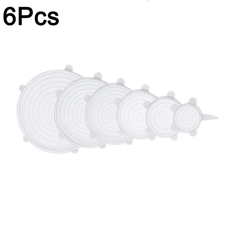 6 Stuks Silicone Stretch Deksels Herbruikbare Luchtdicht Silicone Voedsel Cover Ecofriendly Verse Cover Keuken Siliconen Vershoud Deksels: White