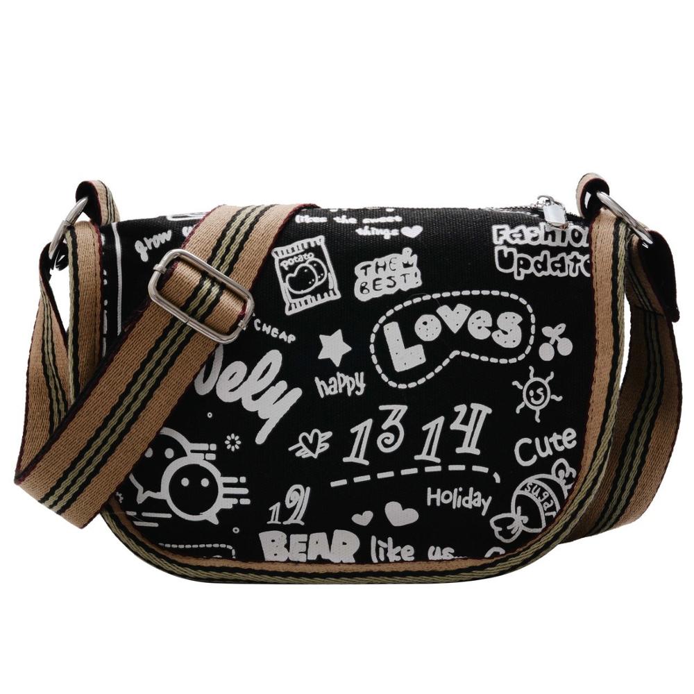 Dames Schoudertas Canvas Tas Outdoor Mobiele Telefoon Tas Travel Organizer Persoonlijkheid Messenger Bag: Black