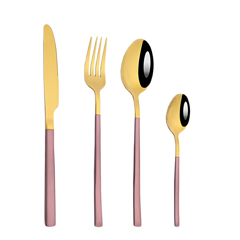 Couverts en acier inoxydable, vaisselle dorée, fourchette à Dessert, cuillère à café, service de table, cuisine, service de dîner complet: Pink gold