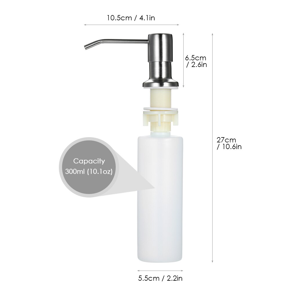 Kitchen Sink Soap Dispenser Detergent Liquid Soap Lotion Dispensers Stainless Steel Head+ ABS Dispenser
