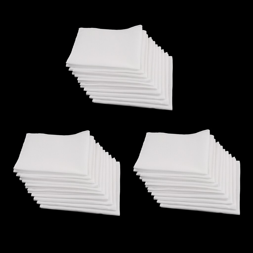 30x Katoen Zakdoeken Mannen Vrouwen Wit Wasbare Pocket Plein Hanky Hankie