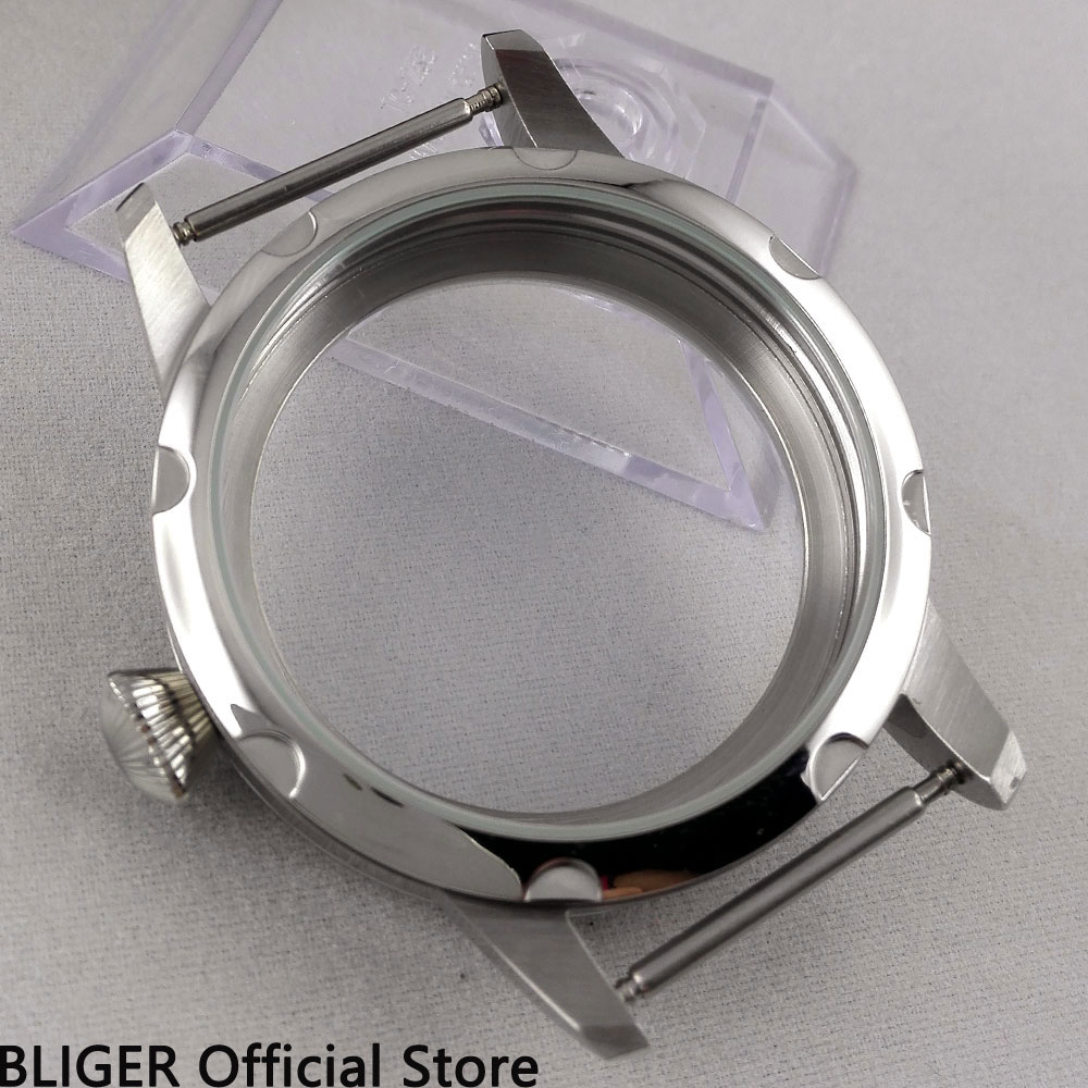 Classic 44MM Polished Stainless Steel Watch Case With Bezel Fit For ETA 6497 6498 Hand Winding Movement