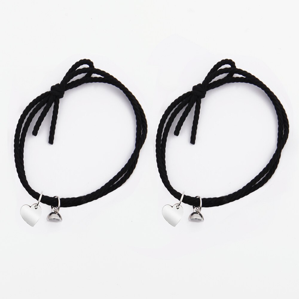 Geflecht Seil Magnet Schmuck 1 Paar Zwei hälften Herz Magnetische Armbinde Stahl Anhänger Paar Armbänder für Liebhaber Freundschaft Armbänder: Schwarz