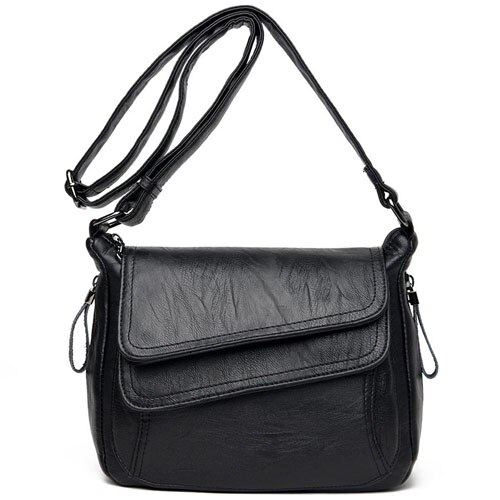 Vrouwen Lederen Eenvoudige Handtas Rode Schoudertas Sac A Main Femme Luxe Dame Messenger Bags: Black