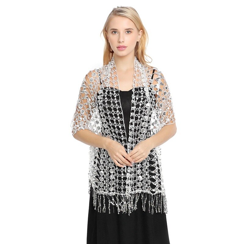 Aftonklänningar sjalar & omslag kvinnor paljetter glitter halsduk bröllop cape brudtärna brudklänning sjal foulard femme dam sjalar: 2