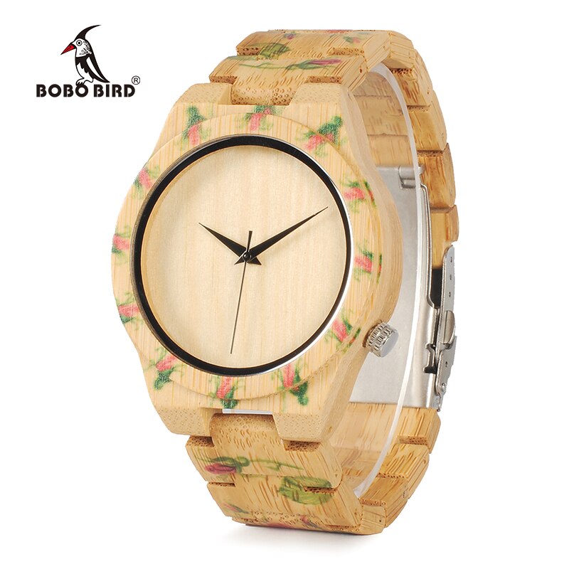 Bobo bird houten herenhorloges met bloemenprint van bamboeband, horloge voor heren, dameshorloges, herenhorloges