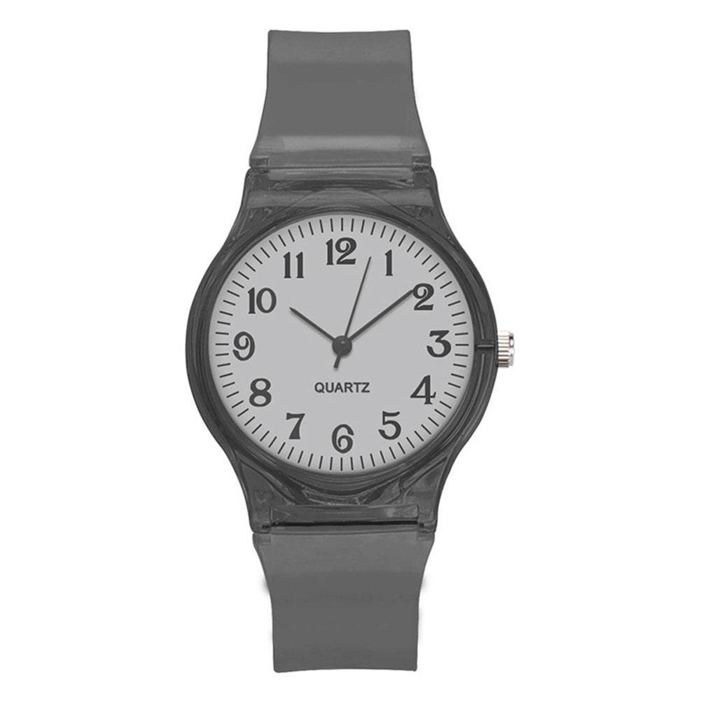 Lintimes dames heren liefhebbers horloges transparante snoepkleurige plastic band casual quartz horloges: Zwart