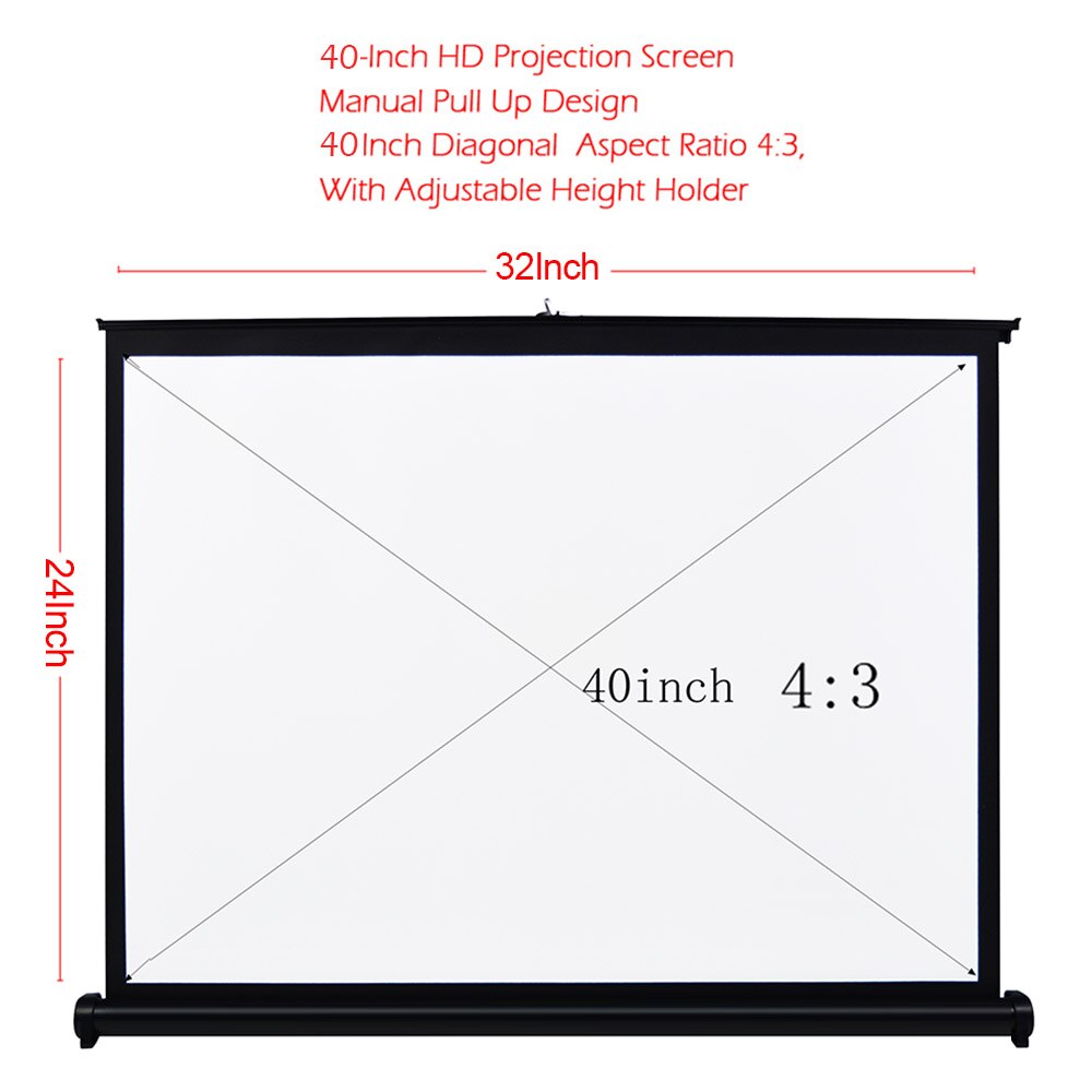 40-inch HD Projection Screen Manual Pull Up Folding Tabletop Projecting Screen 4:3 Screen for DLP Projector Handheld Projector
