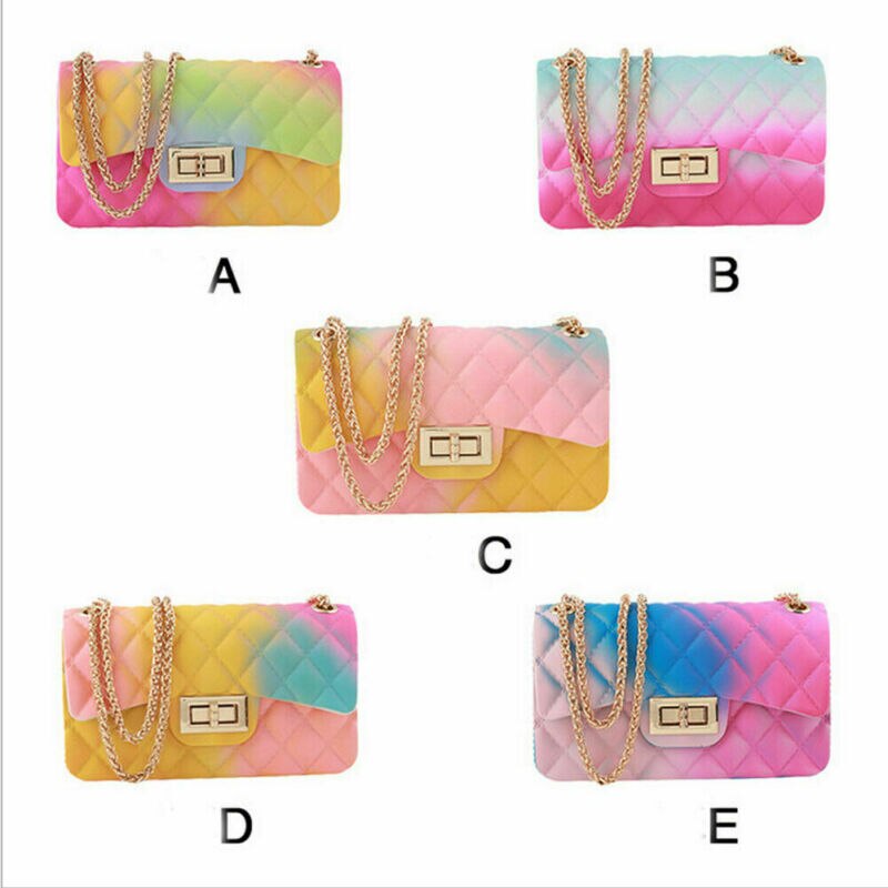 Women Ladies Jelly Chain Bag Women's Rainbow PVC Bag Shoulder Bag Handbag