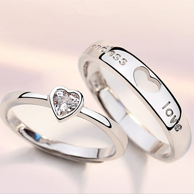 Kærlighed hjerte zirkon justerbar ring hul endeløs kærlighed elskere par ringe til kvinder mænd forlovelse bryllup smykker
