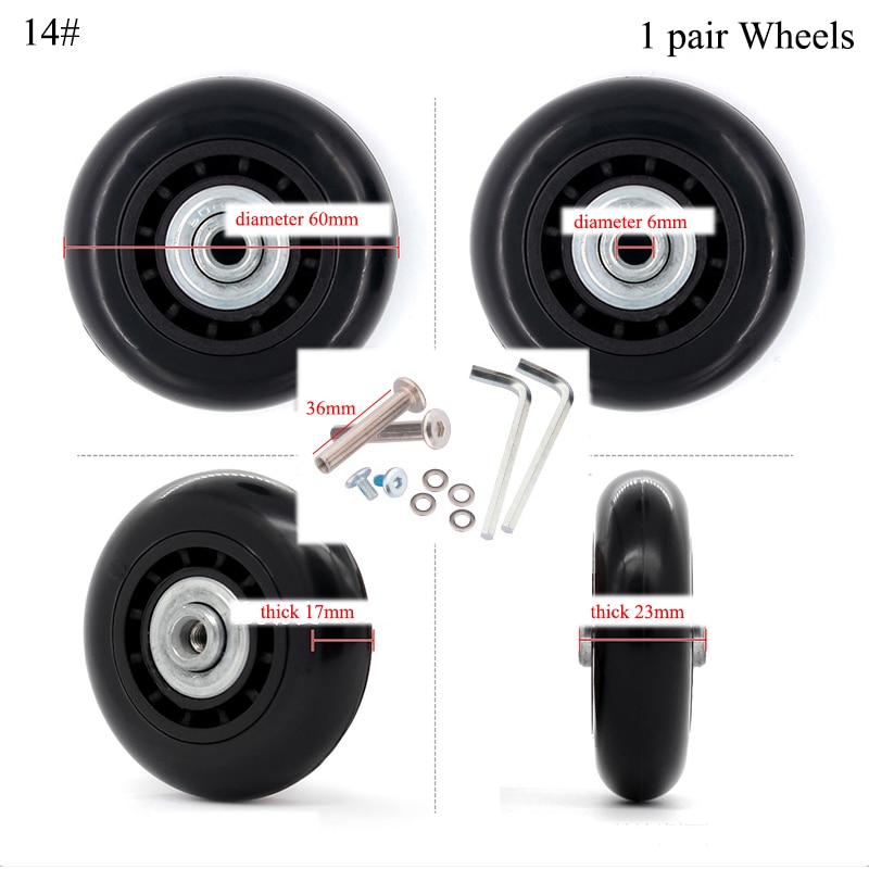 Zwarte Koffer Wielen 2 Sets Bagage Koffer Vervanging Wheel Repair Tool Wielen Diameter 60-76 Mm Koffer Onderdelen Accessoires