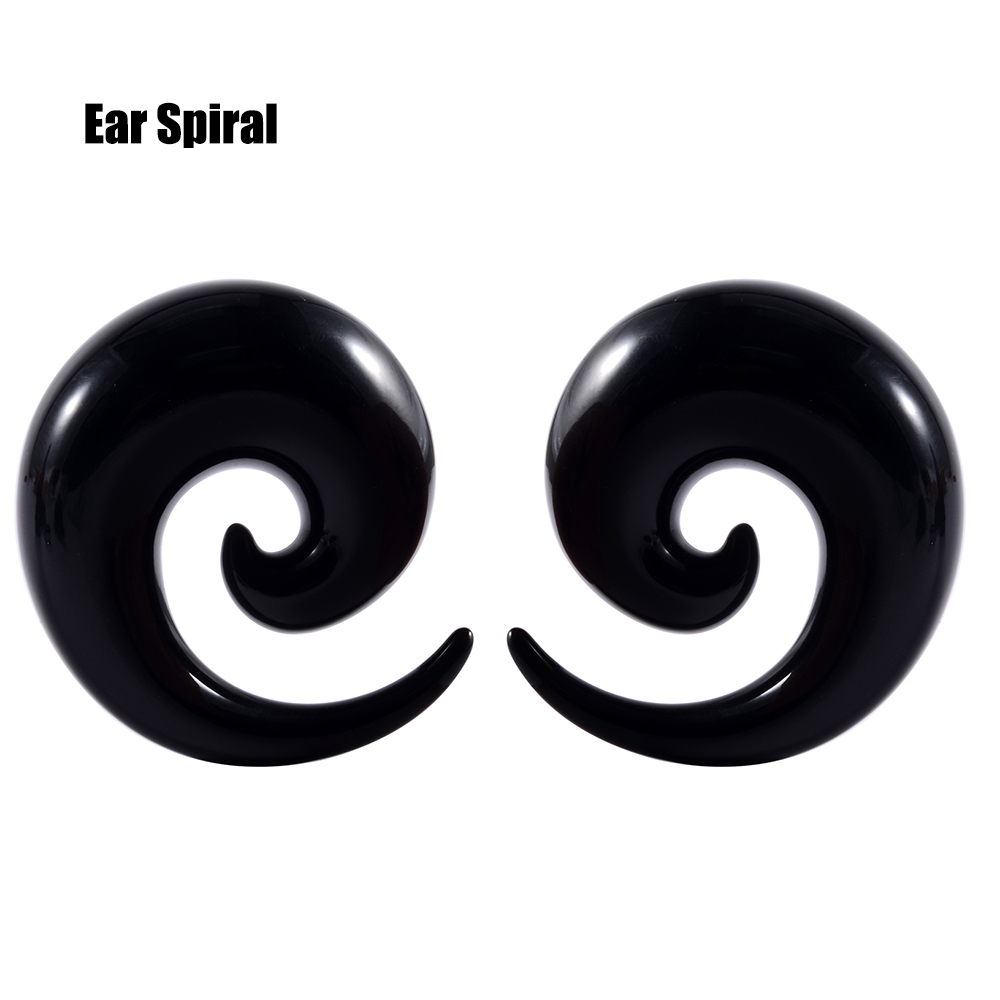 2PC Black White Acrylic Spiral Ear Stretcher Taper Big Size Piercing Ear Expander Steel Tunnel Plugs Body Jewelry 12mm-24mm