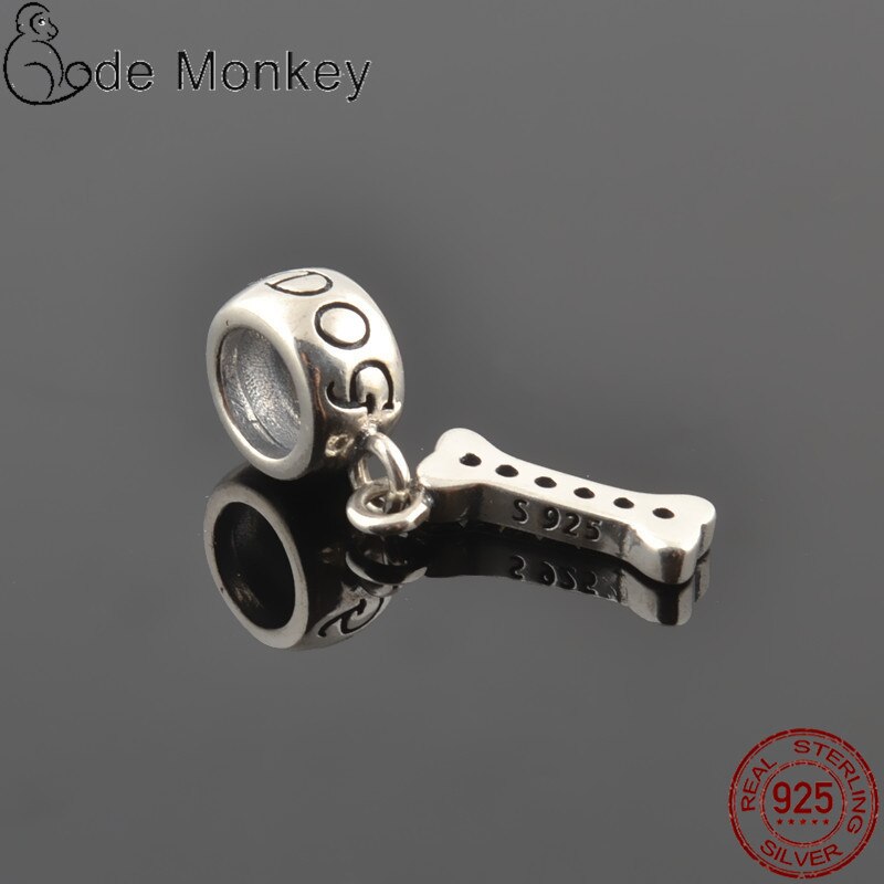 Codemonkey limpar zircão ossos encantos contas caber pulseira original 100% prata esterlina pingente moda jóias cms139