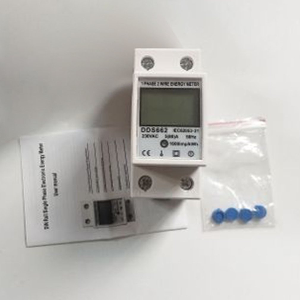 Backlit Single Phase Two Wire LCD Digital Display Wattmeter Power Consumption Energy Meter kWh AC 230V 50Hz Din Rail