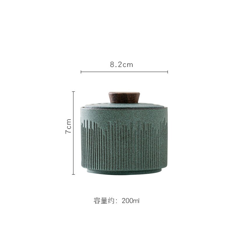 Ceramic Green Tea Caddy Household Storage Tank with Lid Kitchen Condiment Dispenser Sugar Bowl and Salt Bowl Desktop Ornaments